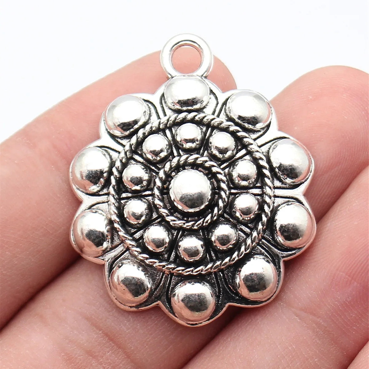 40x33mm 11.5g Antique Silver Zinc Alloy Dotted Round Tag Charm Pendant for DIY Necklace Jewelry Making