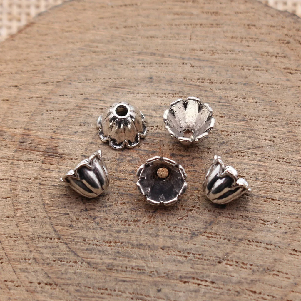 7x7x5.9mm 0.27g Antique Silver Tone Zinc Alloy Flower Bead Caps for DIY Bracelet and Earring Making