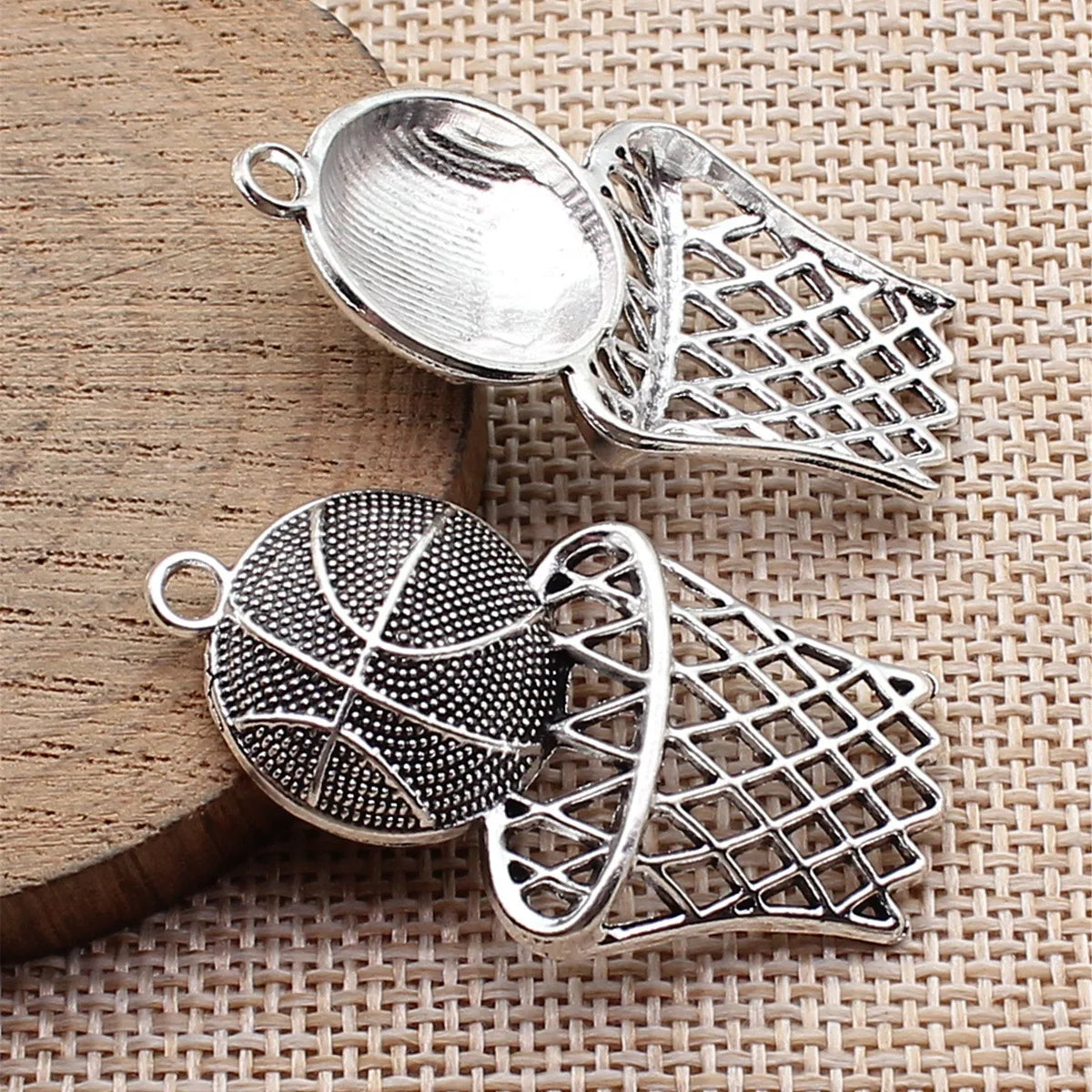 44x24mm 4.5g Antique Silver Zinc Alloy Basketball Hoop Charm Pendant for DIY Sports Jewelry Making