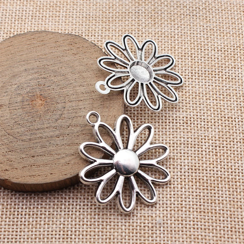 41x35mm 4.3g Antique Silver Zinc Alloy Hollow Flower Charm Pendant for DIY Necklace Earrings Jewelry