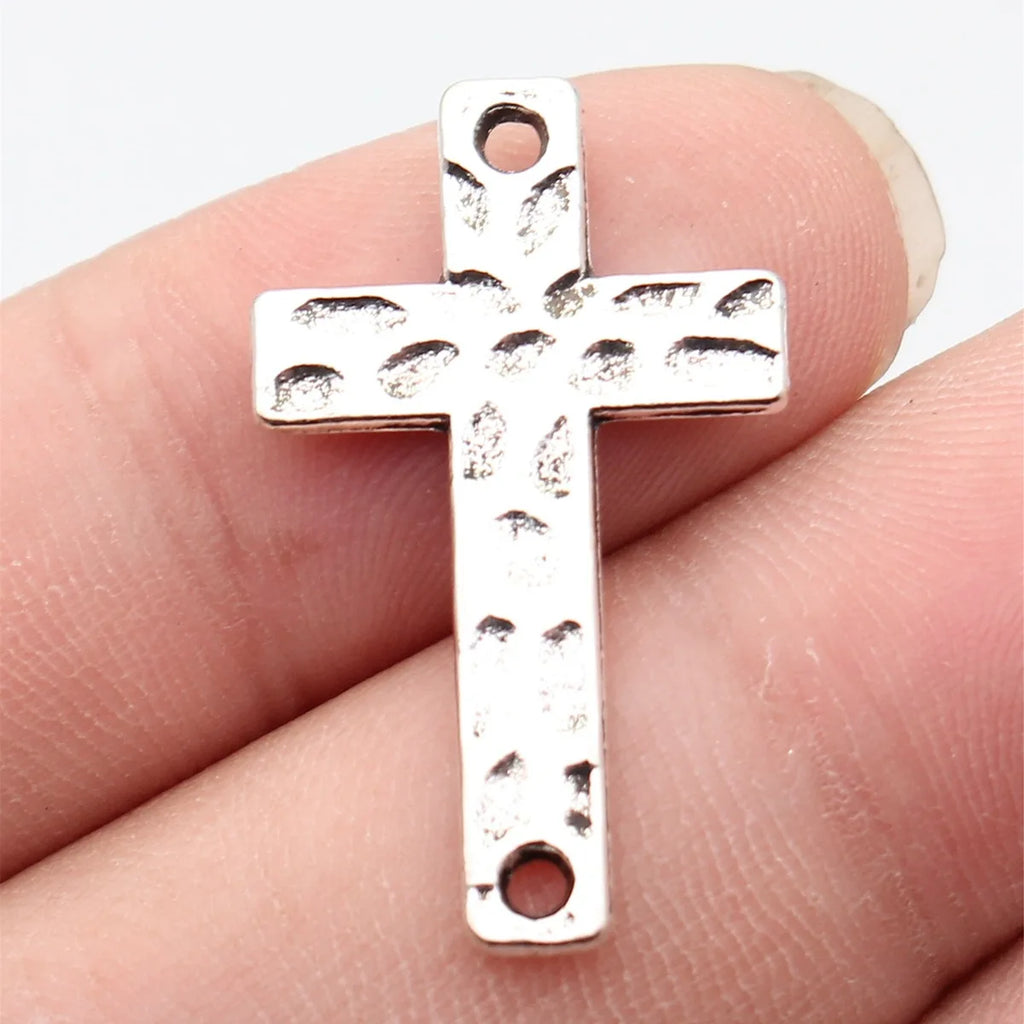 31x18mm 1.9g Antique Silver Zinc Alloy Hammered Cross Connector Charm for DIY Bracelet Necklace