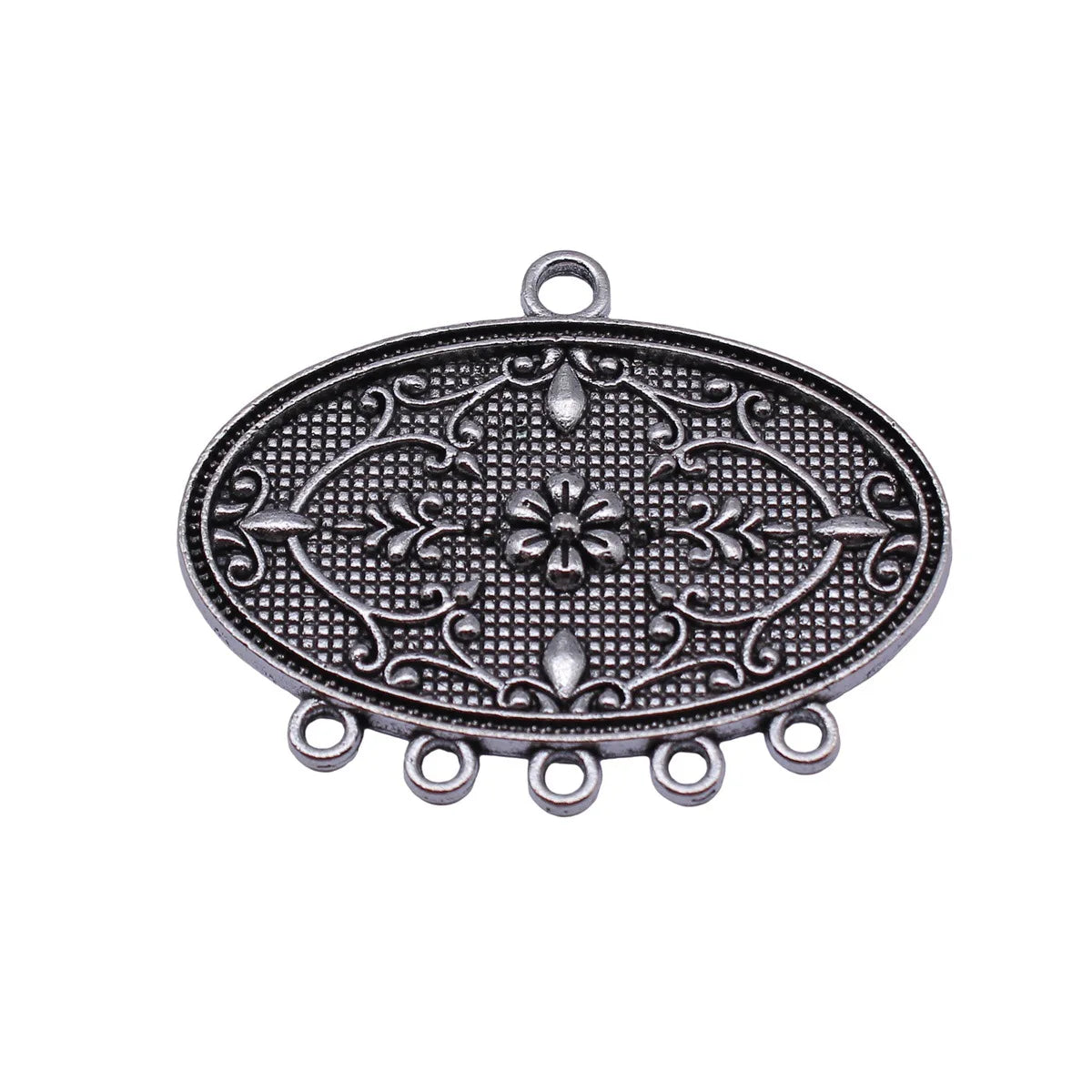 57x46mm 15g Antique Silver Zinc Alloy Oval Floral Texture Flower Connector Charm for DIY Necklace Bracelet