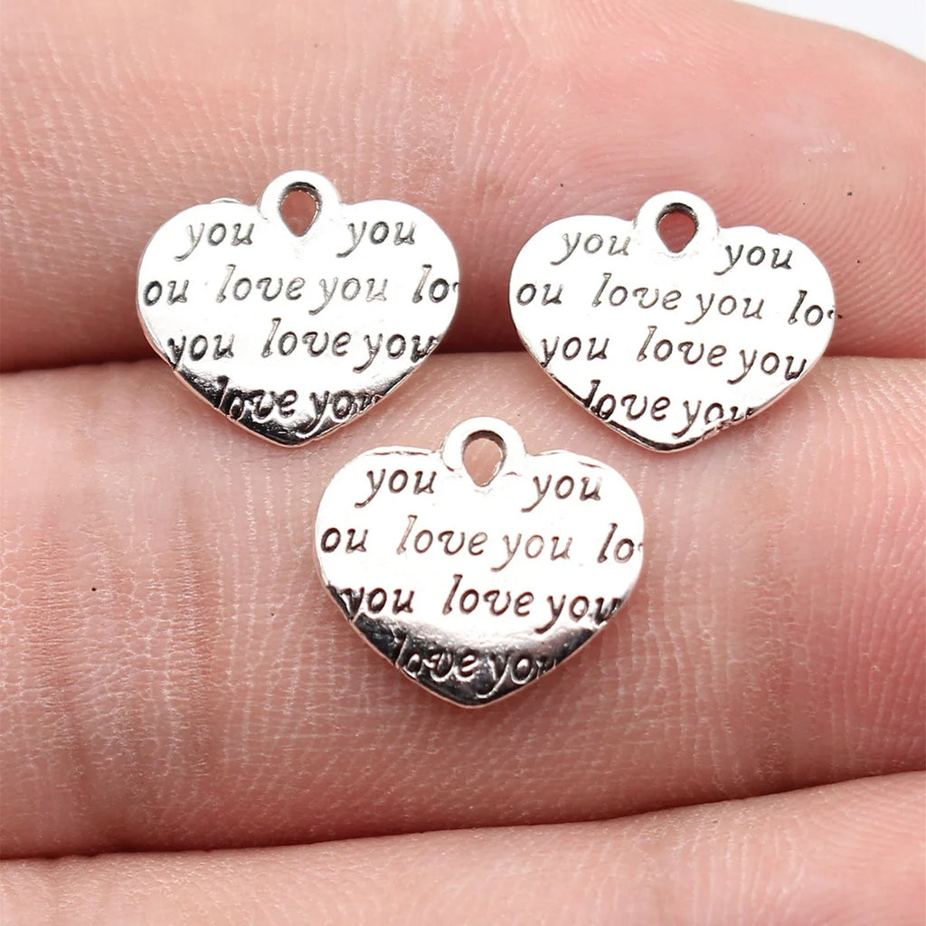 13x12mm 0.83g Multicolor Zinc Alloy Love You Heart Double Sided Charm Pendant for DIY Necklace Bracelet Making