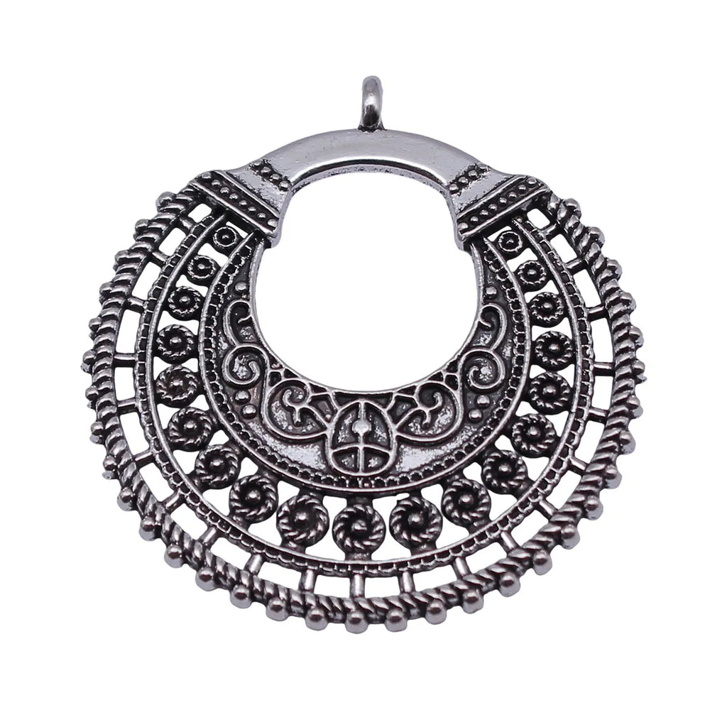 39x37mm 4.2g Antique Silver Tone Zinc Alloy Filigree Half Moon Hollow Charm Pendant for DIY Earrings Necklace