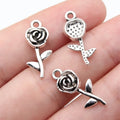 21x10mm 0.89g Antique Silver Zinc Alloy Flower charm pendant for DIY necklace bracelet jewelry making
