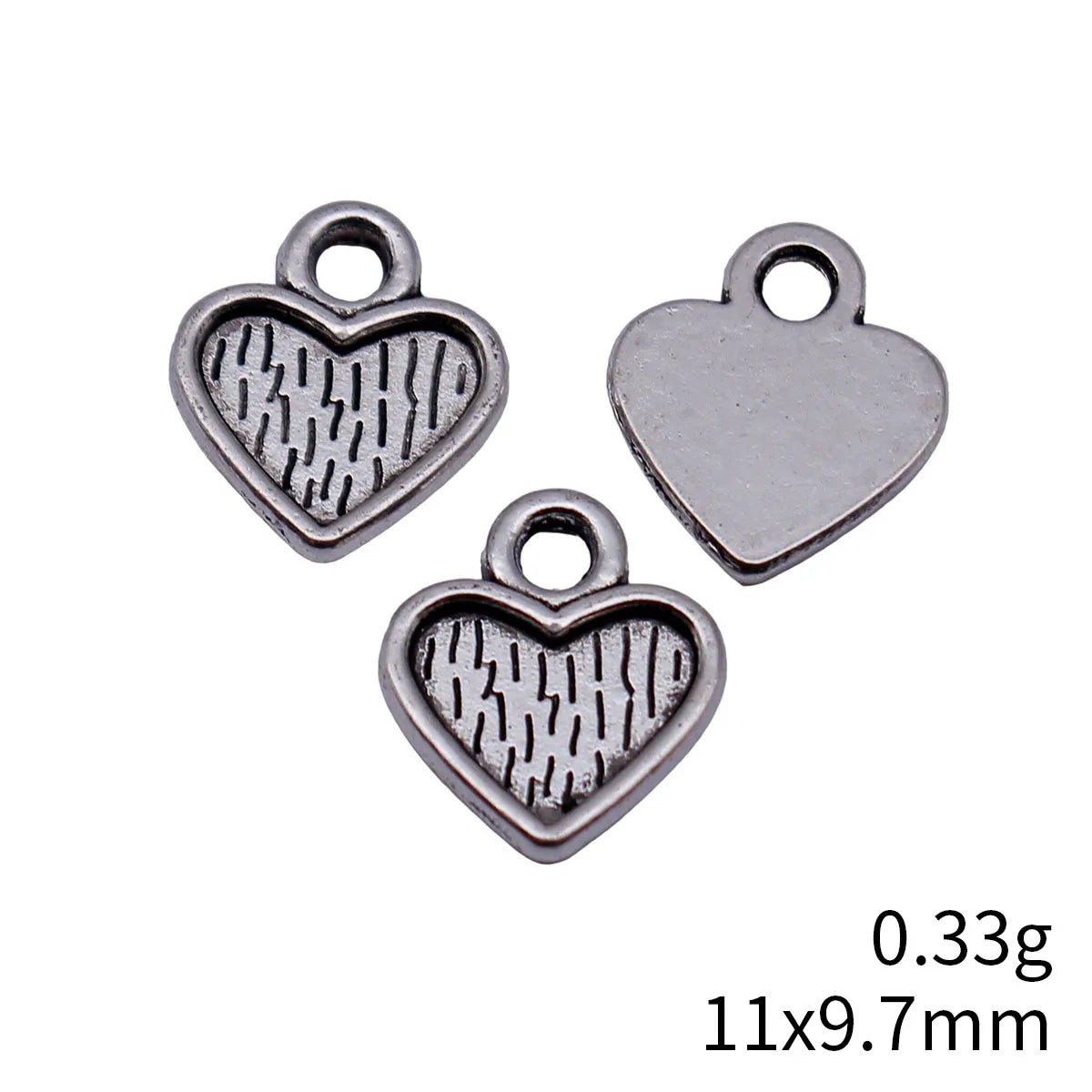 11x9.7mm 0.33g Antique Silver Tone Zinc Alloy Small Heart Charm Pendant for DIY Bracelet Making