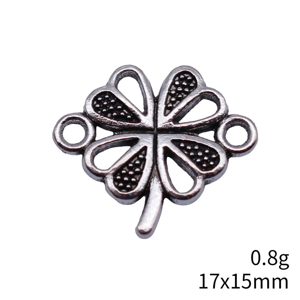 17x15mm 0.8g Antique Silver Zinc Alloy Four Leaf Clover Connector Charm for DIY Bracelet Jewelry