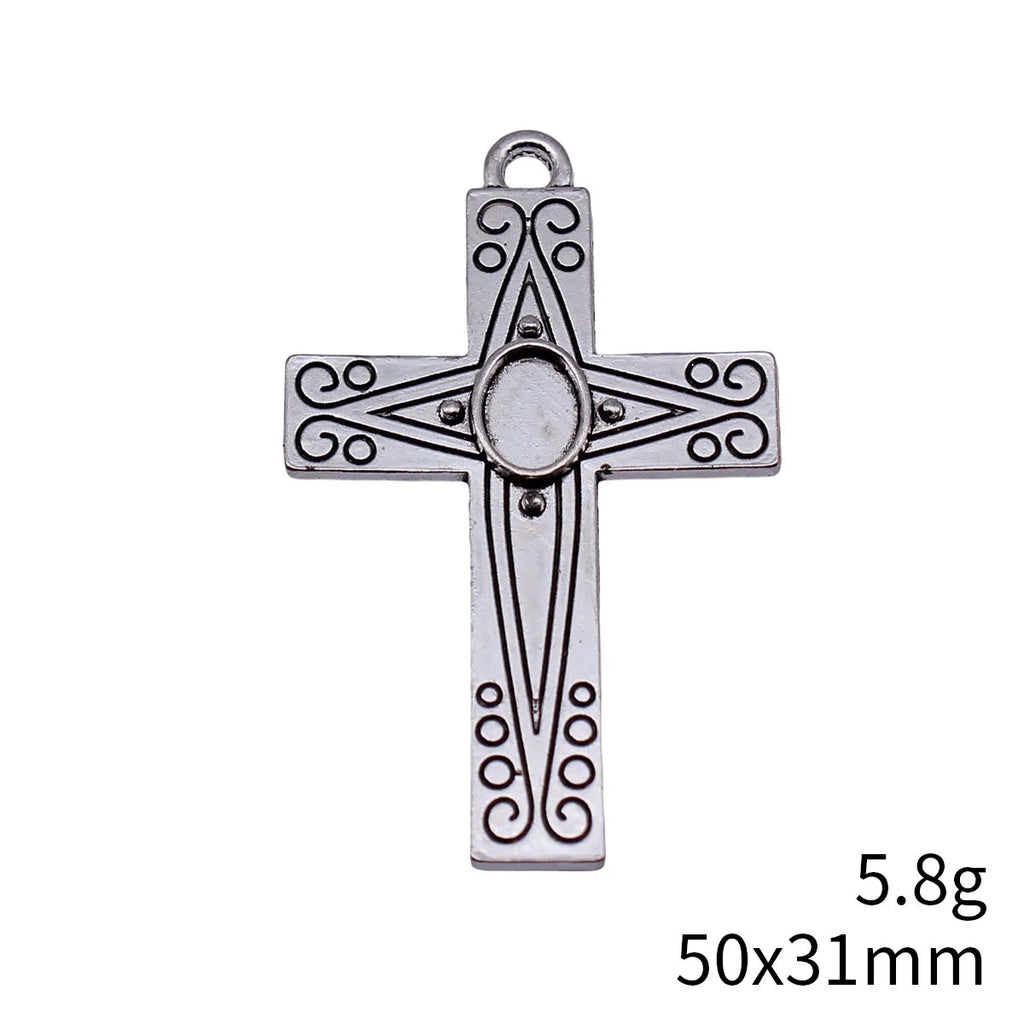 50x31mm 5.8g Antique Silver Zinc Alloy Patterned Cross Charm Pendant for DIY Necklace Jewelry Making