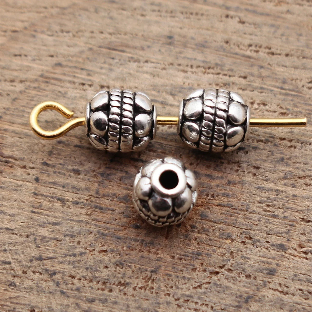 5.8x5.3x5.3mm 0.53g Antique Silver Tone Zinc Alloy Dotted Round Spacer Beads for DIY Bracelet Jewelry Making