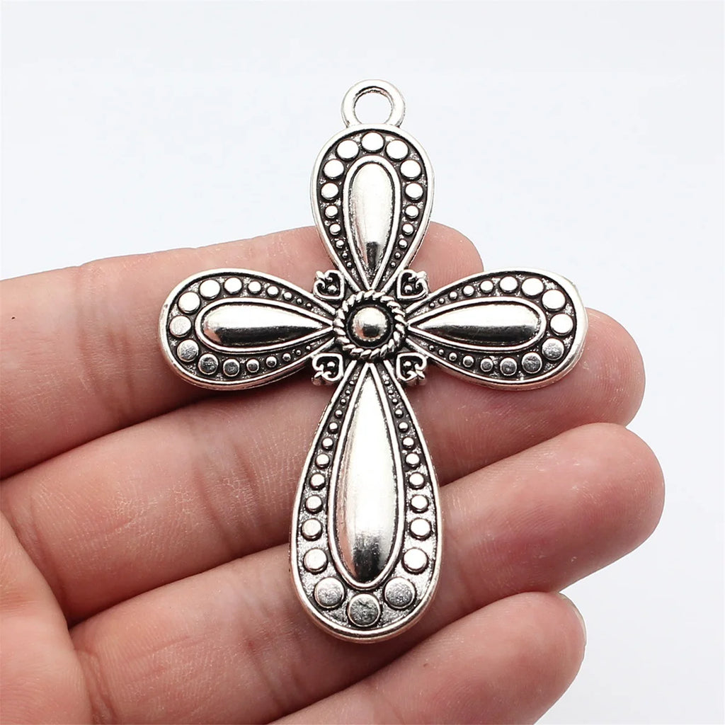 72x53mm 9.5g Antique Silver Zinc Alloy Large Cross Charm Pendant for Necklace and Bracelet Making