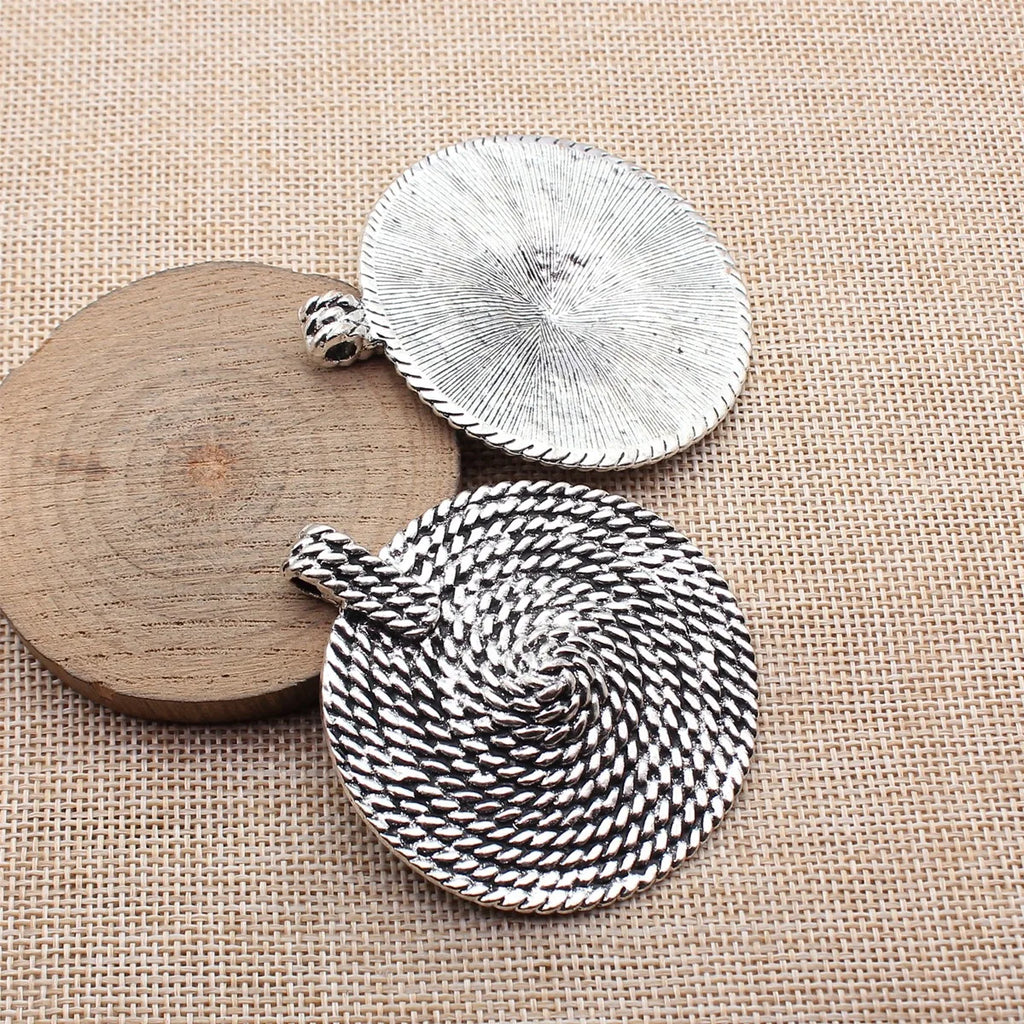 64x56mm 28.6g Antique Silver Zinc Alloy Swirl Texture Round Disc Charm Pendant for DIY Necklace Making