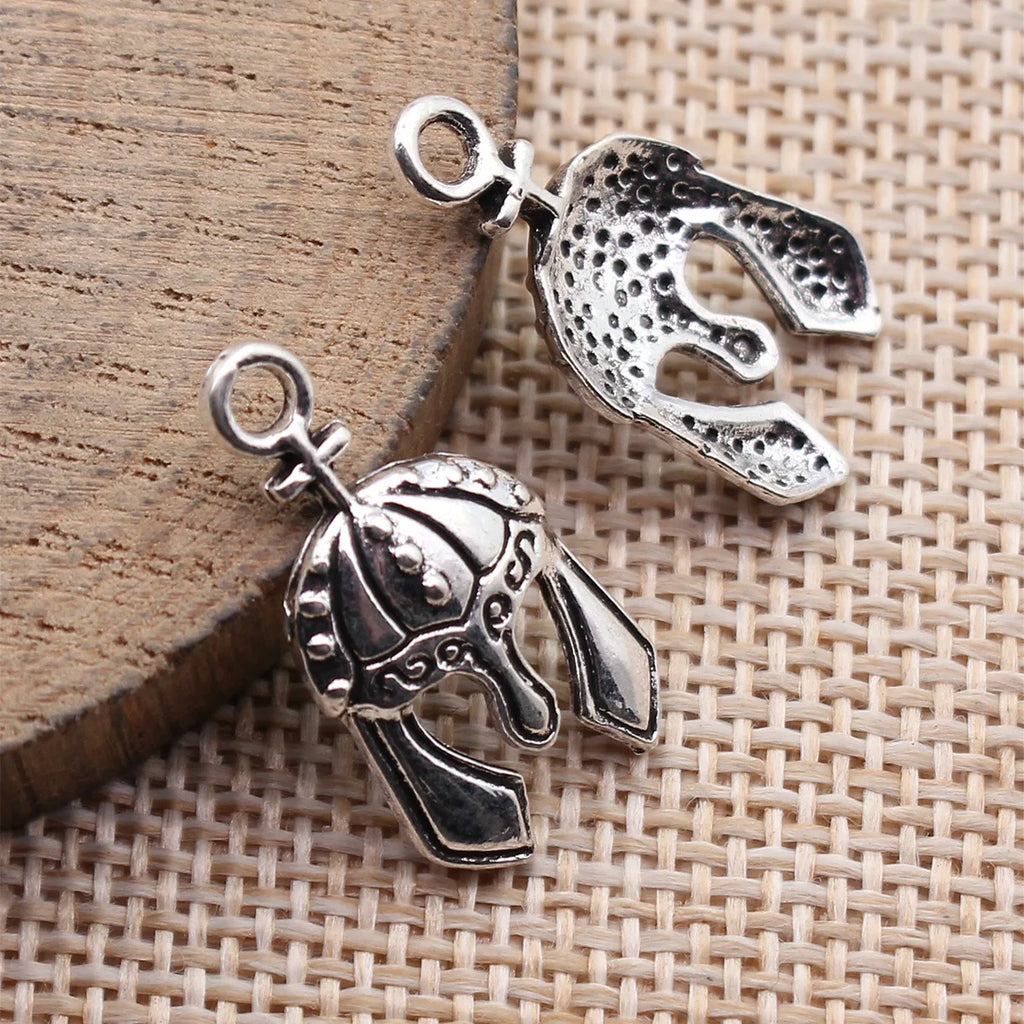 24x12mm 1.2g Antique Silver Zinc Alloy Battle Helmet Charm Pendant for Military Theme DIY Jewelry Making