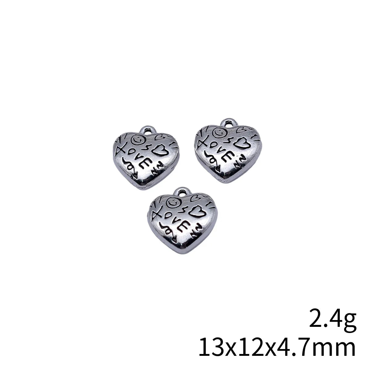 13x12x4.7mm 2.4g Antique Silver Zinc Alloy LOVE Heart Charm Pendant for DIY Necklace Bracelet Making