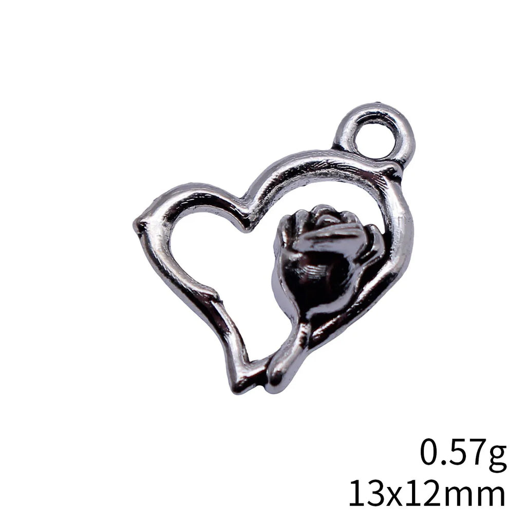 13x12mm 0.57g Antique Silver Zinc Alloy Hollow Flower Heart Charm Pendant for DIY Necklace Bracelet Making