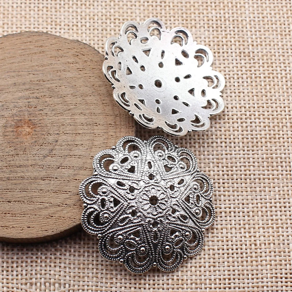 41x41mm 6.2g Antique Silver Zinc Alloy Heart Texture Bead Cap Flower Spacer for DIY Jewelry Making