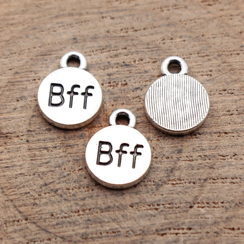 12x9mm 0.64g Antique Silver Zinc Alloy BFF Round Tag Charm Pendant for Bracelet Necklace Jewelry Making