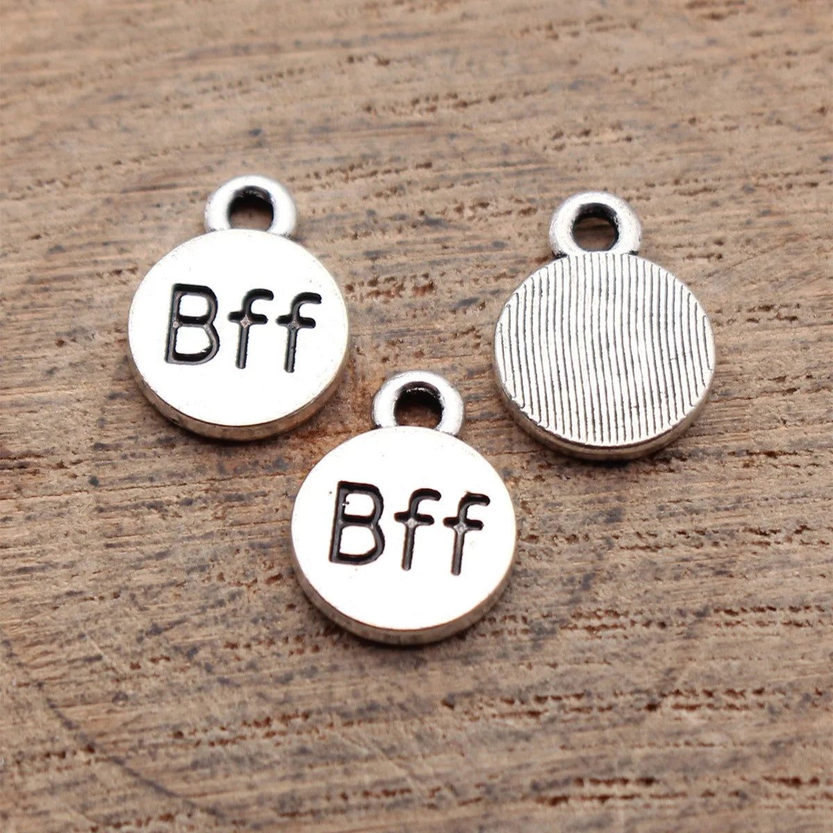 12x9mm 0.64g Antique Silver Zinc Alloy BFF Round Tag Charm Pendant for Bracelet Necklace Jewelry Making