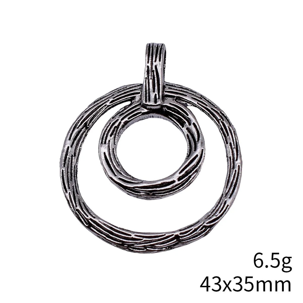 43x35mm 6.5g Antique Silver Zinc Alloy Double Round Ring Vine Pattern Geometric Hollow Pendant for DIY Jewelry