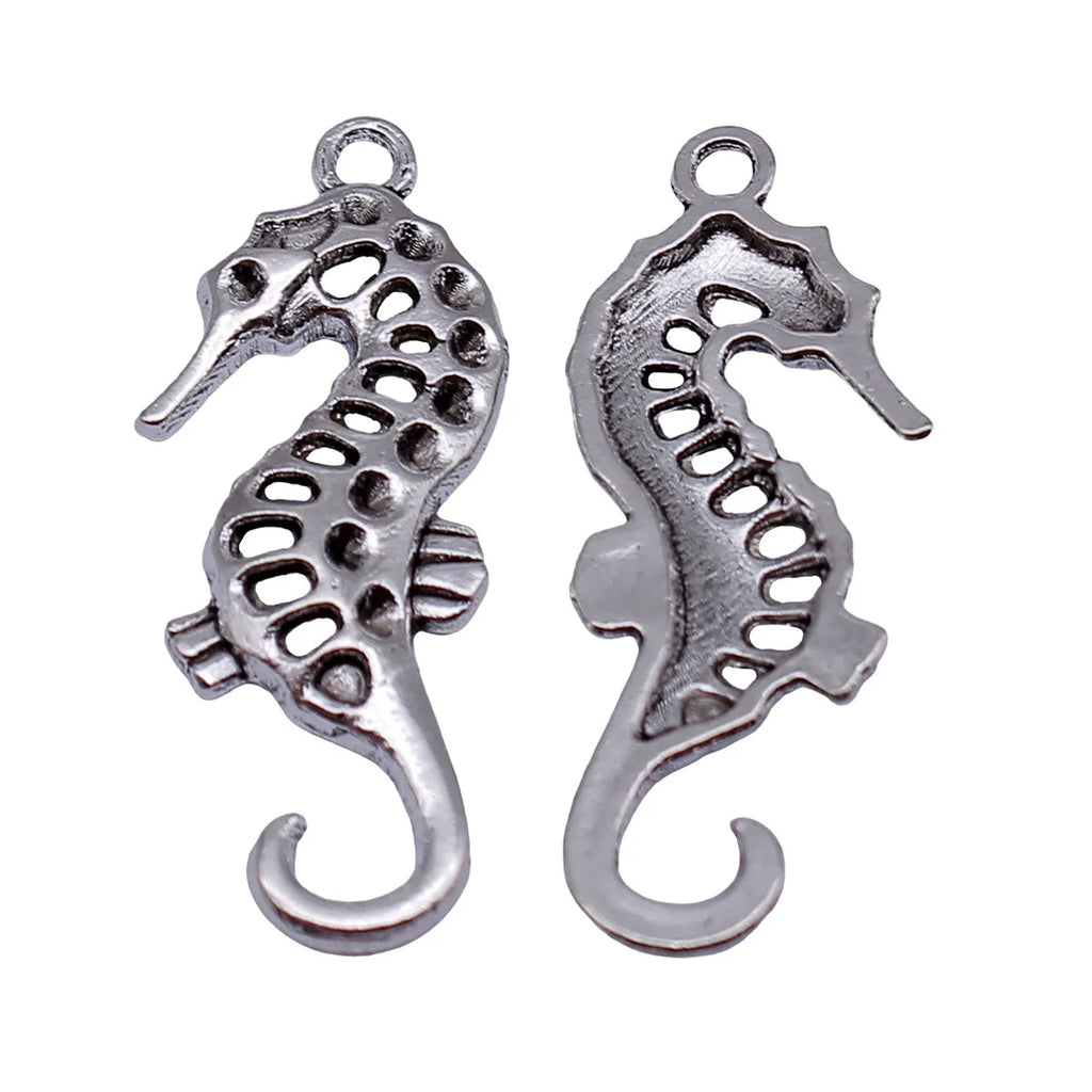 35x14mm 1.9g Antique Silver Zinc Alloy Seahorse Charm Pendant for DIY Ocean Theme Jewelry Making