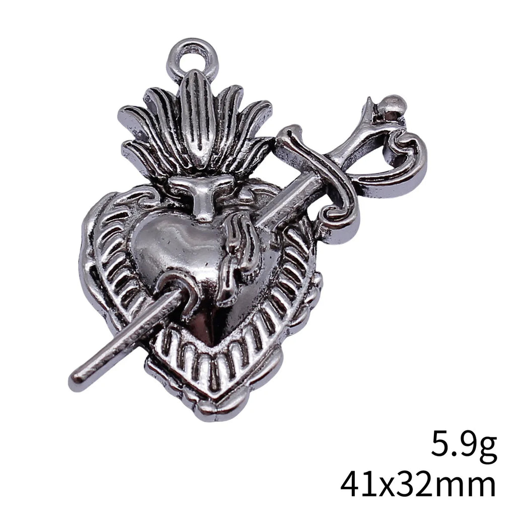 41x32mm 5.9g Multicolor Zinc Alloy Gothic Sword Heart Charm Pendant for DIY Necklace Making