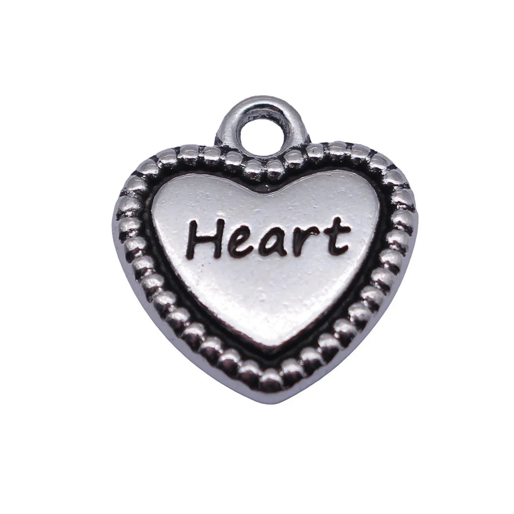 15x14mm 2.1g Antique Silver Zinc Alloy Double Sided Heart Charm Pendant for DIY Necklace Bracelet Making