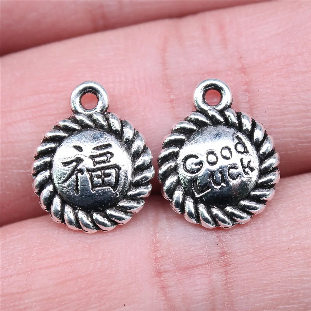 16x13mm 1.6g Multicolor Zinc Alloy Chinese Fu Character Good Luck Charm Pendant for DIY Jewelry Making