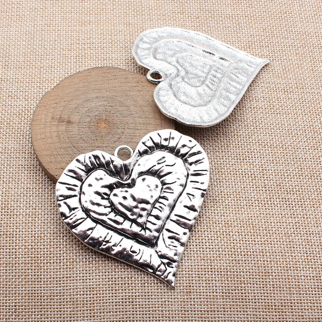 68x67mm 19.8g Antique Silver Zinc Alloy Three Layer Heart Charm Pendant for DIY Necklace Making