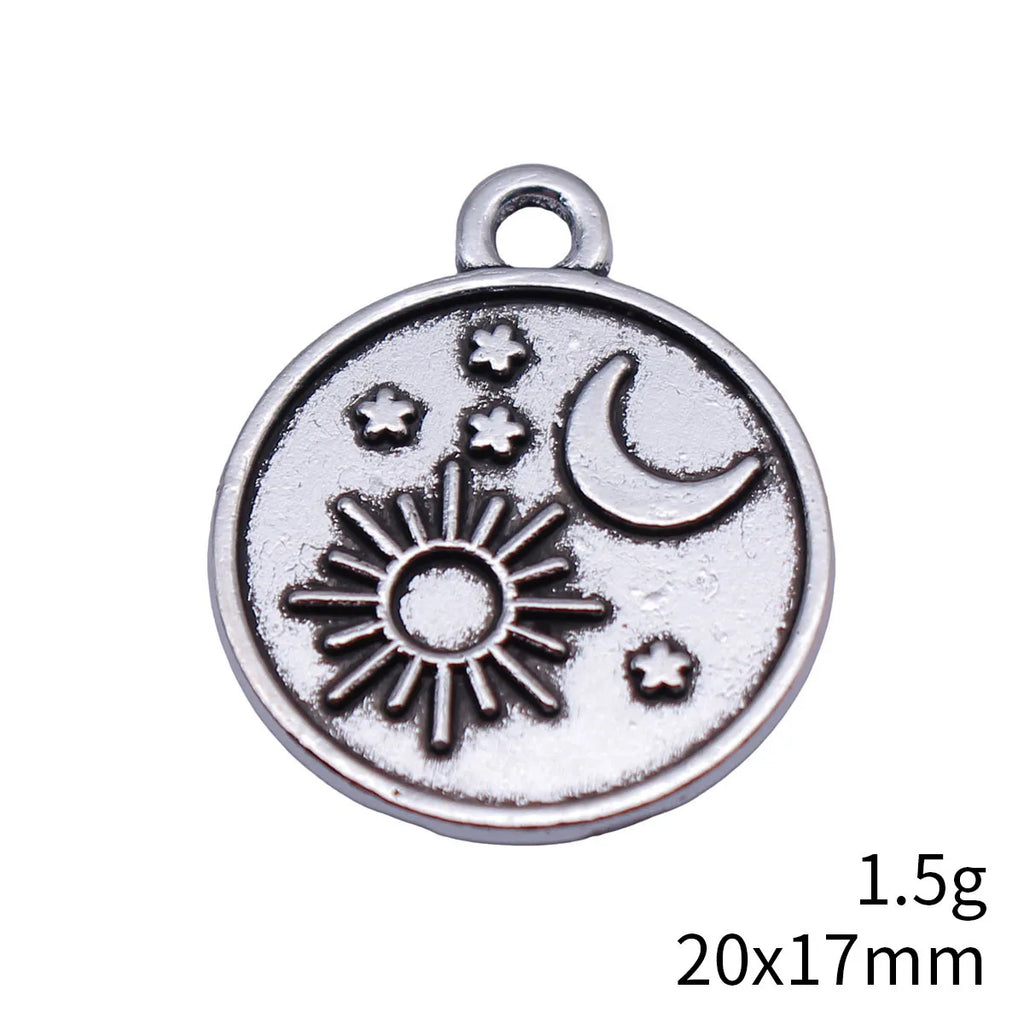 20x17mm 1.5g Antique Silver Zinc Alloy Moon Sun Star Round Disc Charm Pendant for DIY Jewelry
