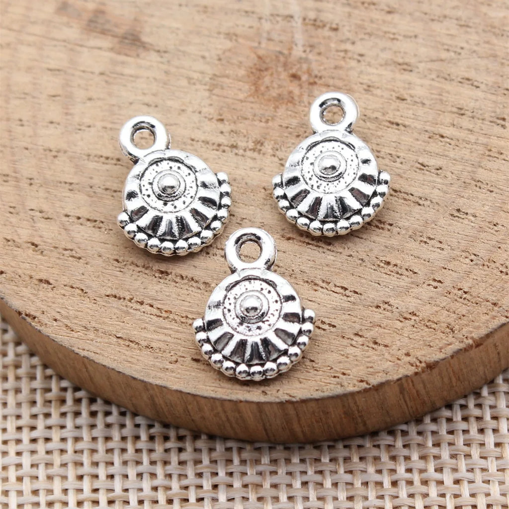 14x11mm 1.1g Antique Silver Zinc Alloy Round Tag Charm Pendant for DIY Necklace Jewelry Making