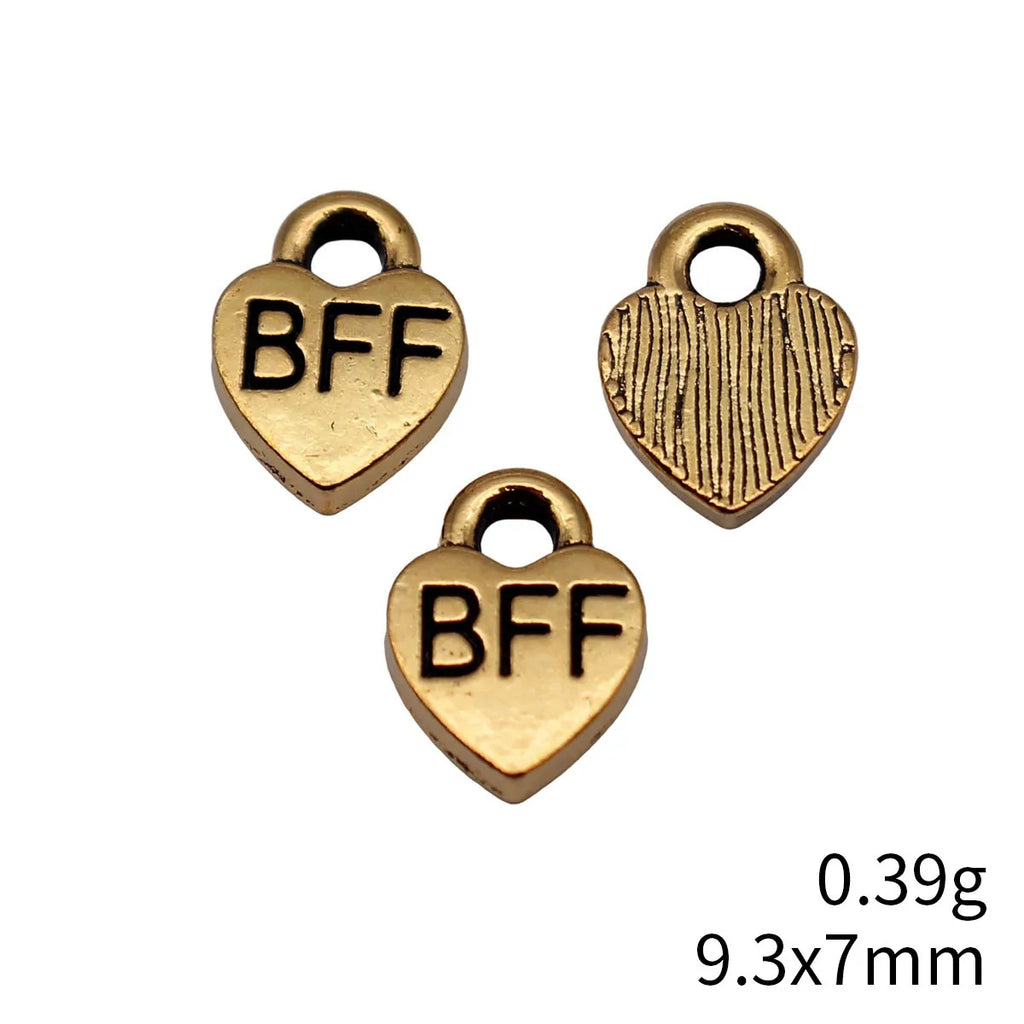 9.3x7mm 0.39g Antique Gold Zinc Alloy BFF Heart Charm Pendant for DIY Friendship Jewelry Making
