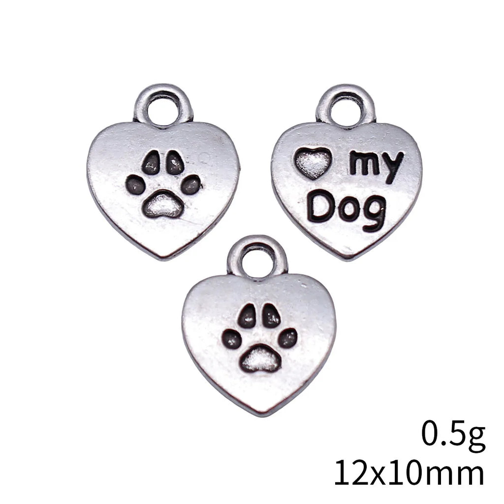 12x10mm 0.5g Antique Silver Zinc Alloy Heart Love My Dog Paw Charm Pendant for DIY Pet Jewelry Making