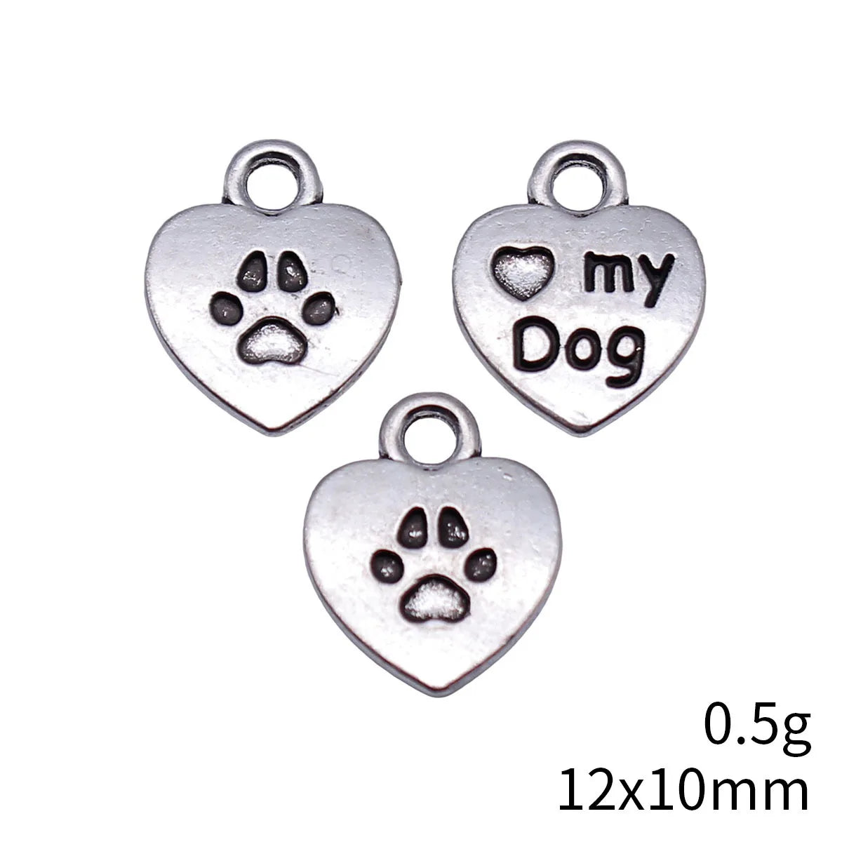12x10mm 0.5g Antique Silver Zinc Alloy Heart Love My Dog Paw Charm Pendant for DIY Pet Jewelry Making