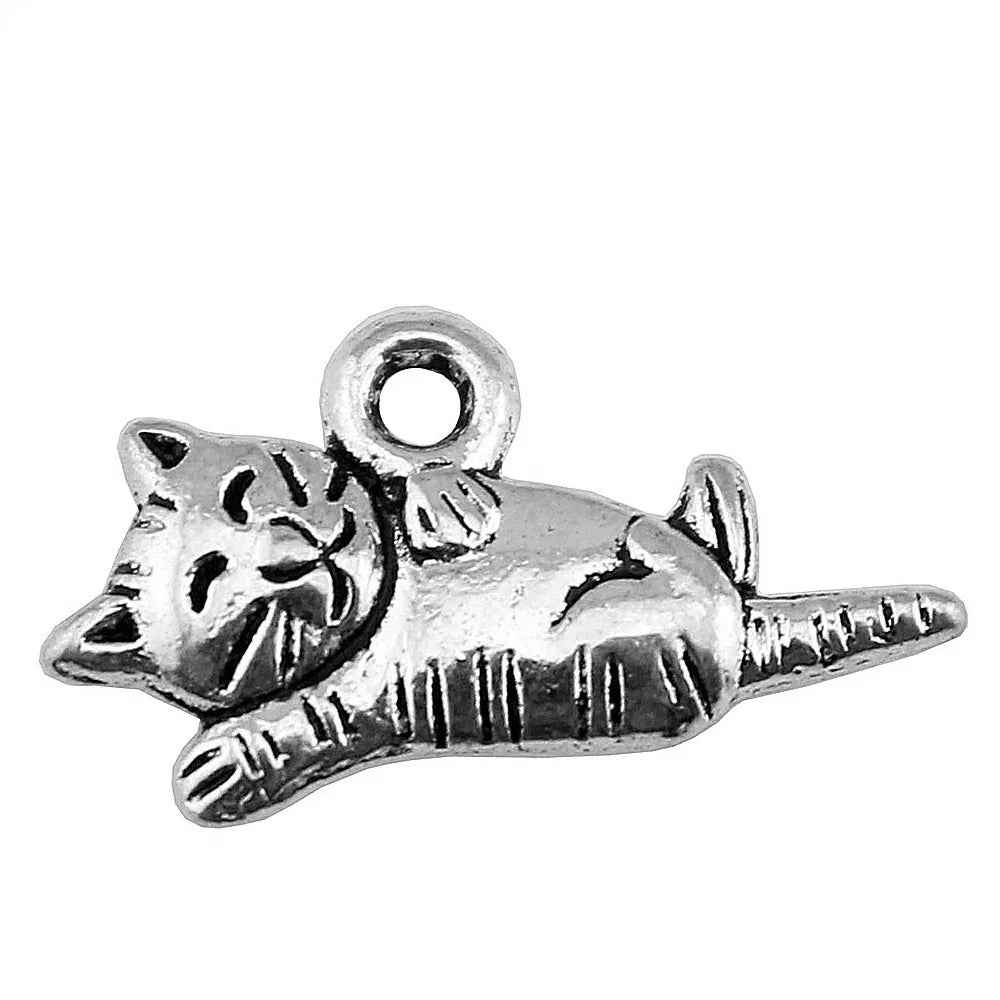 20x12mm 1.1g Antique Silver Zinc Alloy Scratching Cat Charm Pendant for Necklace Bracelet DIY Making