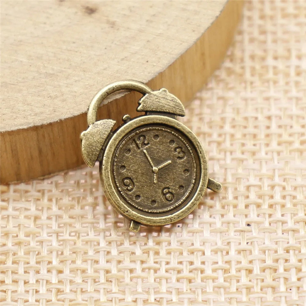 17x13mm 1.1g Antique Bronze Zinc Alloy Alarm Clock Charm Pendant for DIY Necklace Jewelry Making