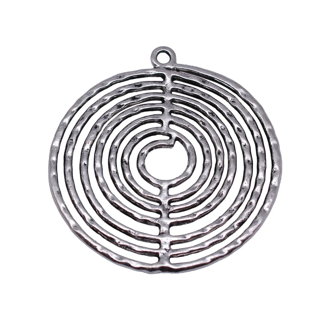 44x41mm 7.2g Antique Silver Zinc Alloy Layered Hammered Round Ring Charm Pendant for DIY Necklace