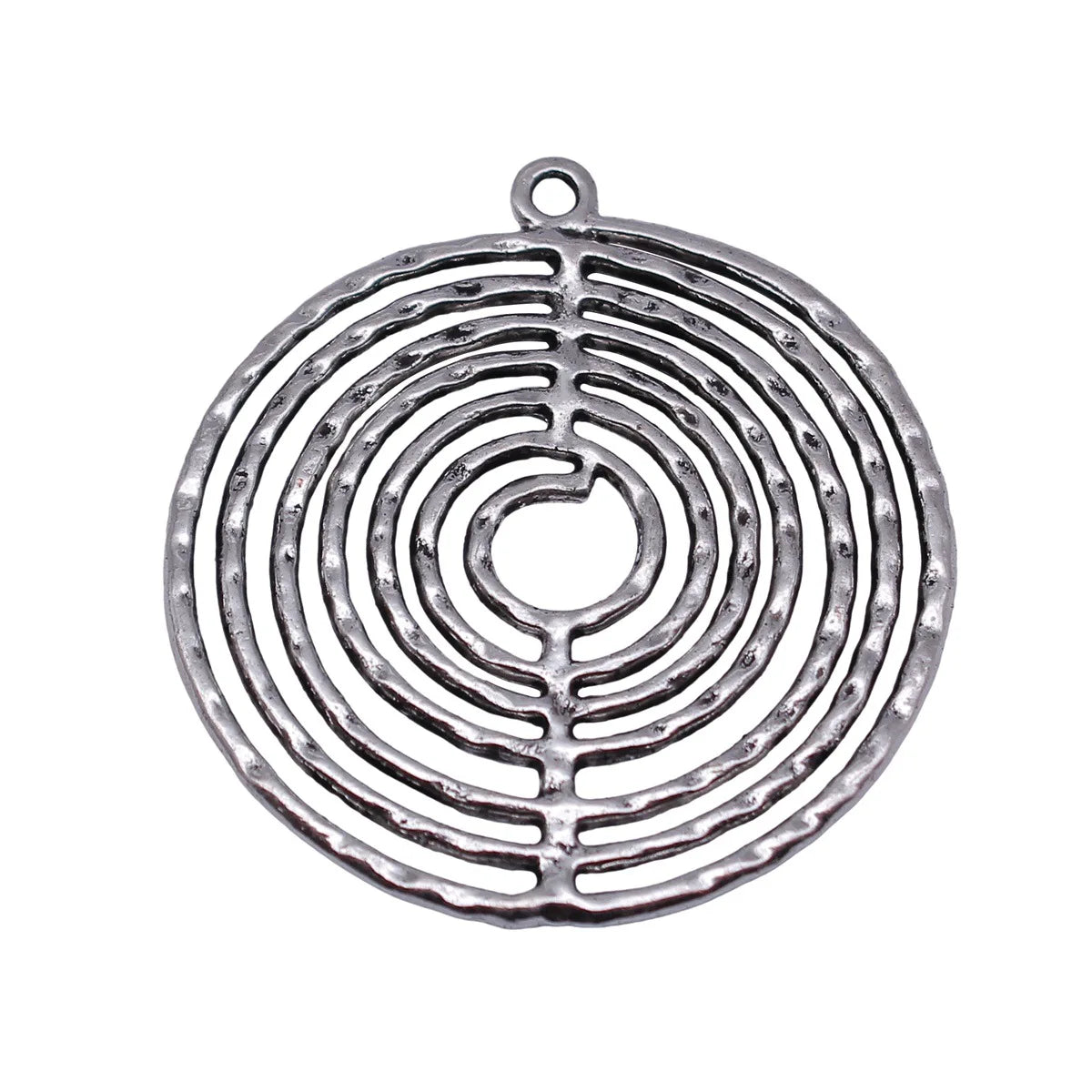 44x41mm 7.2g Antique Silver Zinc Alloy Layered Hammered Round Ring Charm Pendant for DIY Necklace