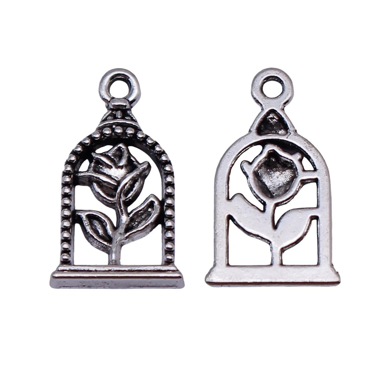 18x10mm 0.79g Antique Silver Zinc Alloy Rose Flower Charm Pendant for DIY Necklace Bracelet Making