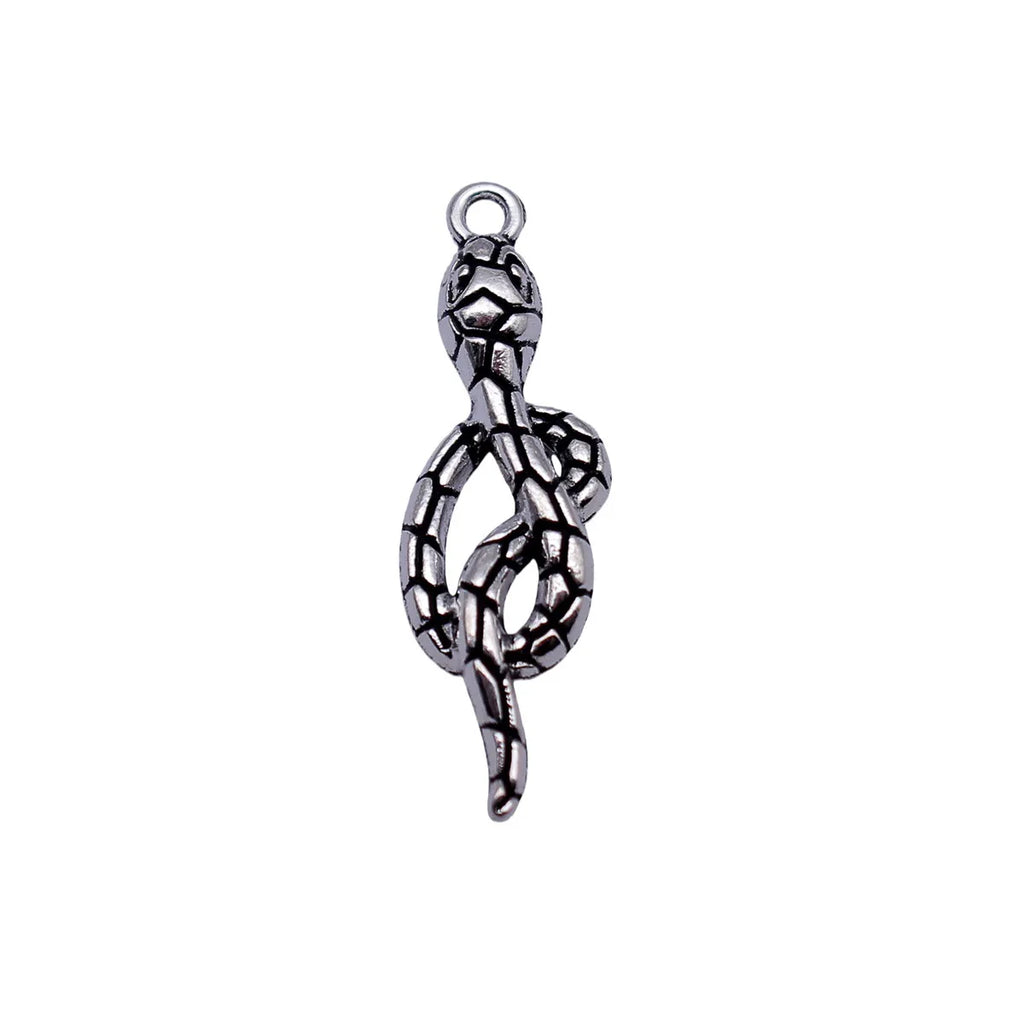 31x9.2mm 1.5g Antique Silver Zinc Alloy Scale Texture Snake Charm Pendant for DIY Jewelry Making