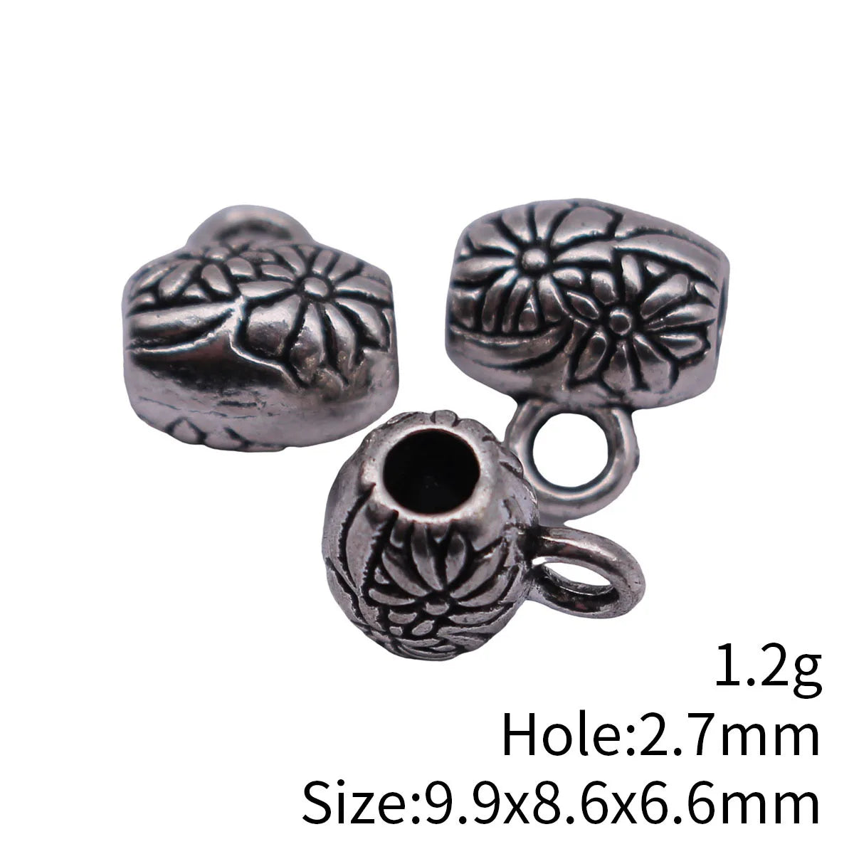 9.9x8.6x6.6mm 1.2g Antique Silver Zinc Alloy Flower Three-Hole Pendant Bail for DIY Jewelry Making