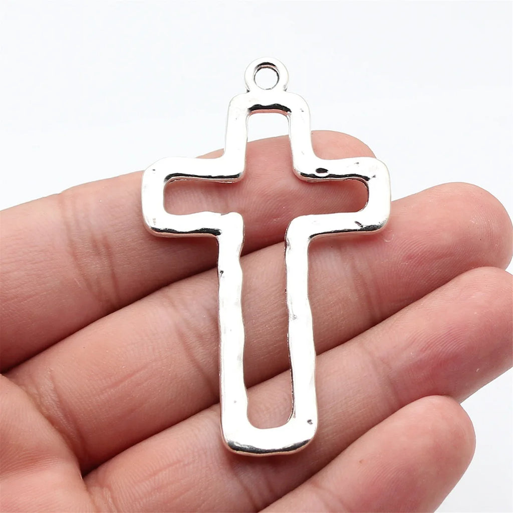 67x40mm 9.6g Antique Silver Zinc Alloy Hammered Openwork Cross Hollow Charm Pendant for DIY Jewelry Making