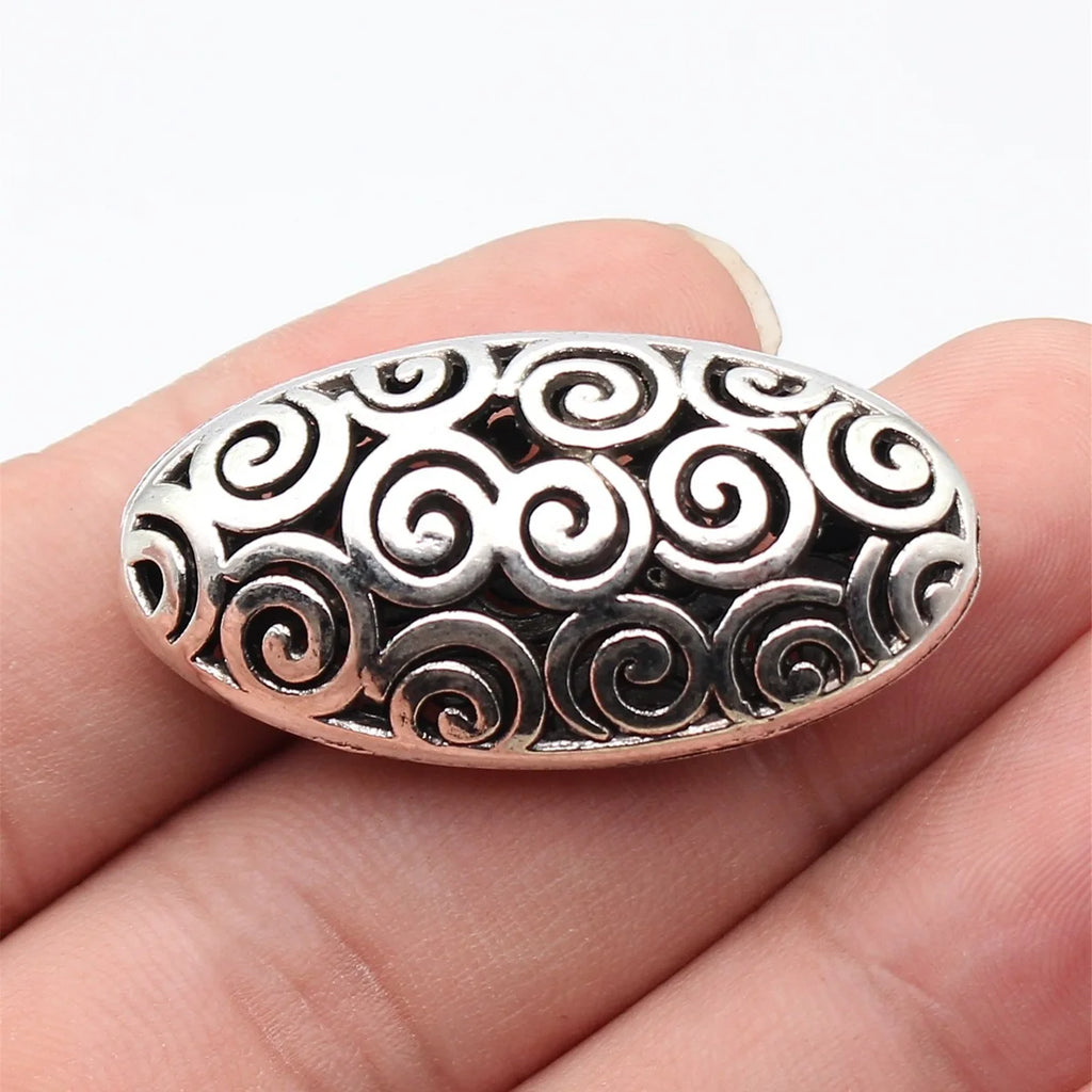 42x22x13mm 9.7g Antique Silver Zinc Alloy 3D Hollow Swirl Oval Loose Metal Beads for DIY Bracelet