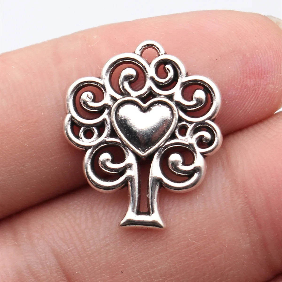 23x20mm 2.3g Multicolor Zinc Alloy Hollow Heart Tree Charm Pendant for Bracelet Necklace Making