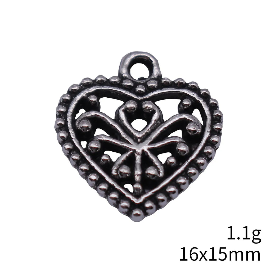 16x15mm 1.1g Blackened Platinum Tone Zinc Alloy Heart Charm Pendant for DIY Necklace Bracelet Making