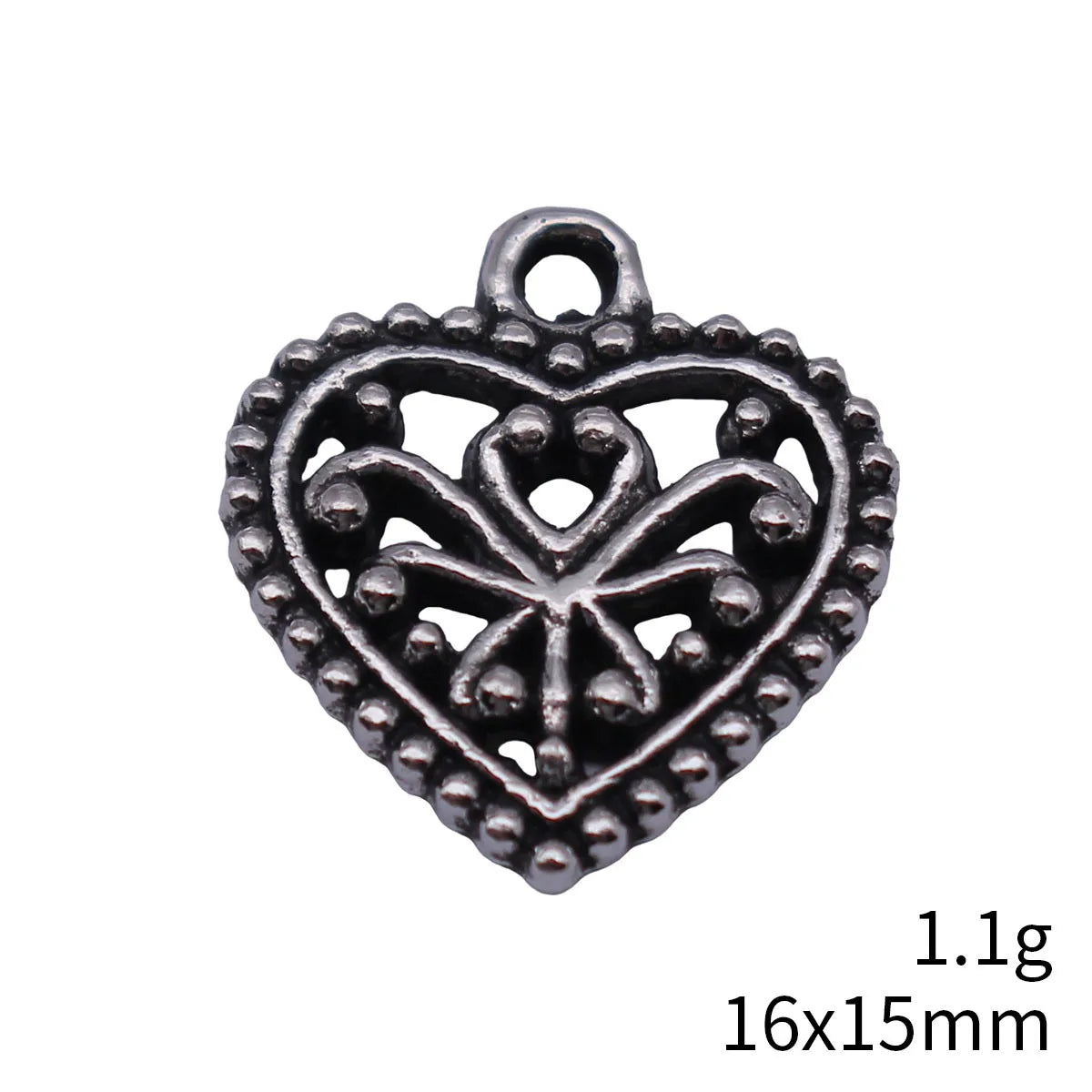 16x15mm 1.1g Blackened Platinum Tone Zinc Alloy Heart Charm Pendant for DIY Necklace Bracelet Making