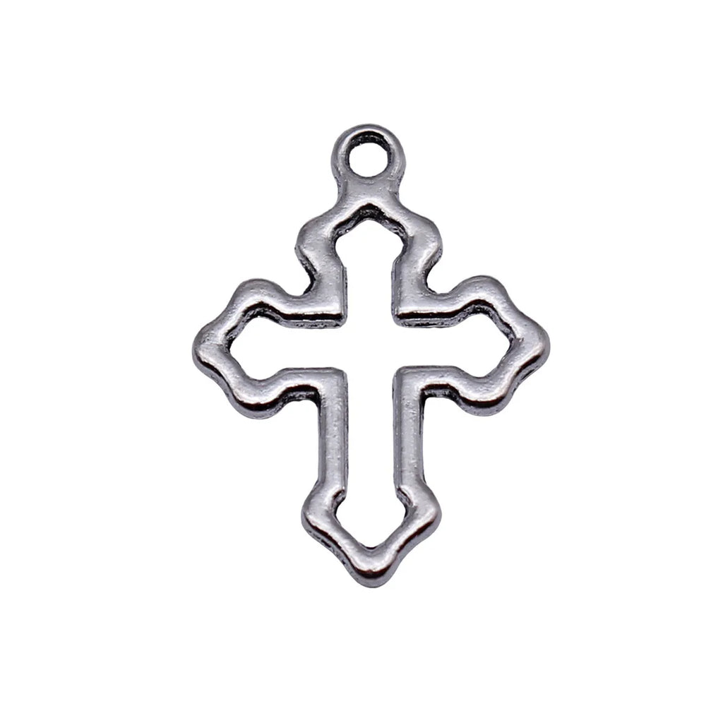 21x15mm 0.67g Antique Silver Zinc Alloy Hollow Cross Charm Pendant for DIY Necklace Bracelet