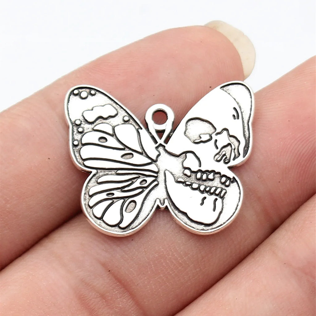 28x23mm 2.9g Antique Silver Zinc Alloy Skull Butterfly Charm Pendant for DIY Necklace Bracelet Jewelry
