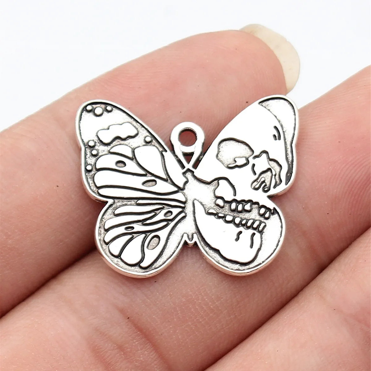 28x23mm 2.9g Antique Silver Zinc Alloy Skull Butterfly Charm Pendant for DIY Necklace Bracelet Jewelry