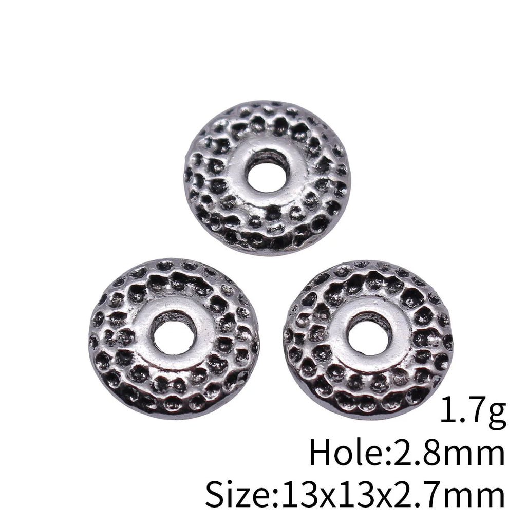 13x13x2.7mm 1.7g Antique Silver Zinc Alloy Pitted Round Spacer Beads Loose Metal Beads for DIY Bracelet Making