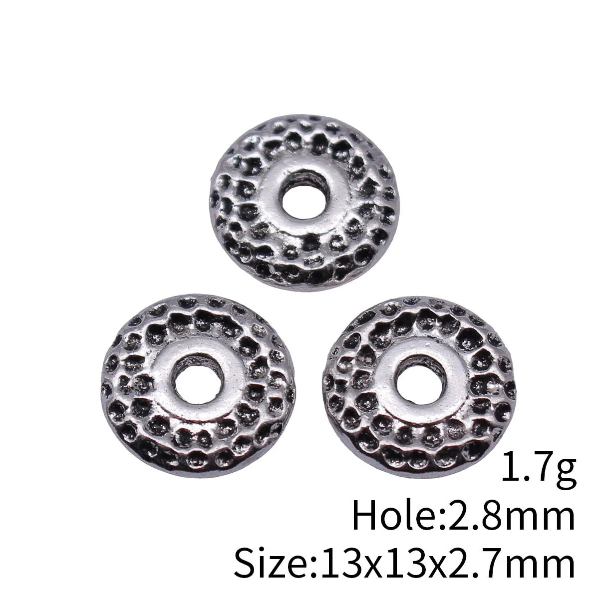 13x13x2.7mm 1.7g Antique Silver Zinc Alloy Pitted Round Spacer Beads Loose Metal Beads for DIY Bracelet Making