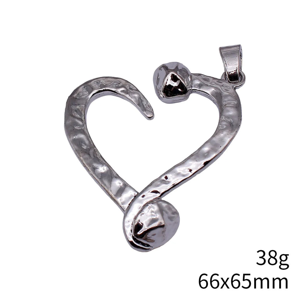 66x65mm 38g Antique Silver Zinc Alloy Hollow Heart Nail Charm Pendant for DIY Jewelry Making